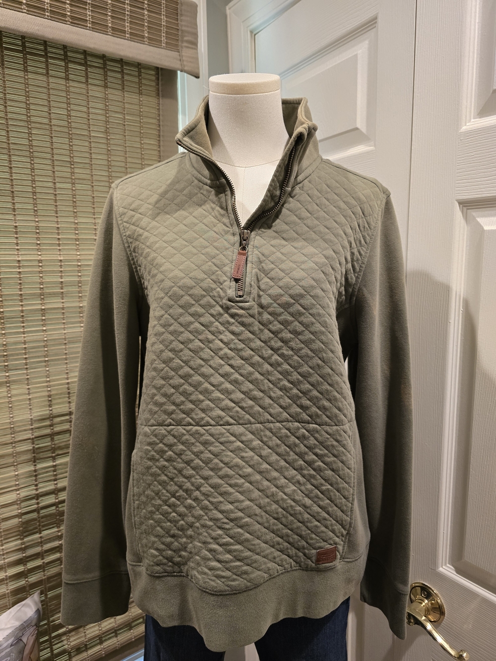 L.L. Bean Quilted Olive Half-Zip Pullover